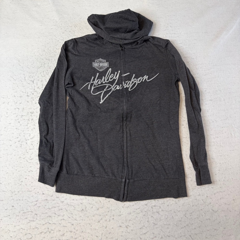 Harley Davidson Zip Hoodie Womens Large Dark Gray Vision Repentigny Graphic